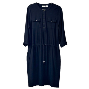 L.L. Bean Women's Black 3/4 Sleeve Drawstring Waist Shirt Dress  ‎   Sz M